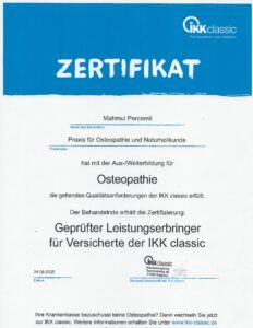 Zertifikat Osteopathie - IKK classic Augsburg